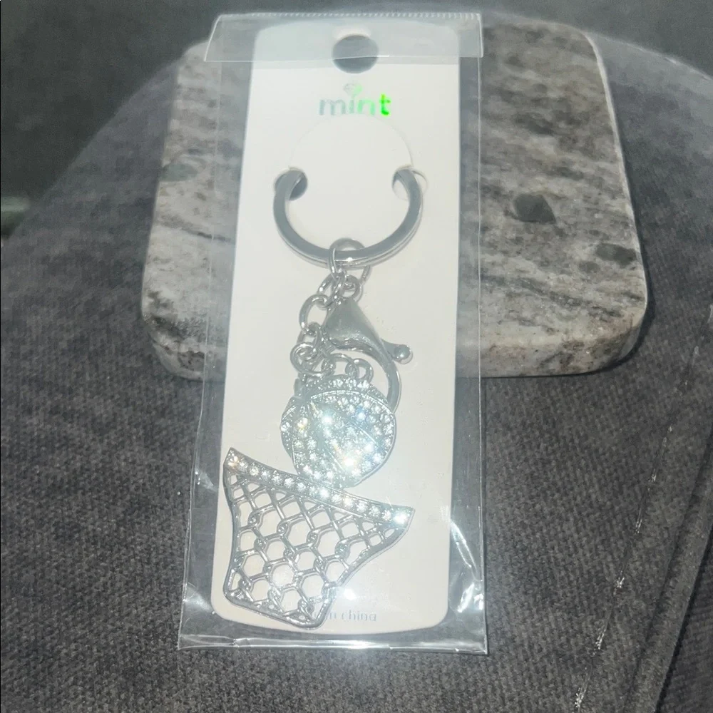 Mint Sparkling Silver Tone Basketball Hoop Keychain/ bag charm
